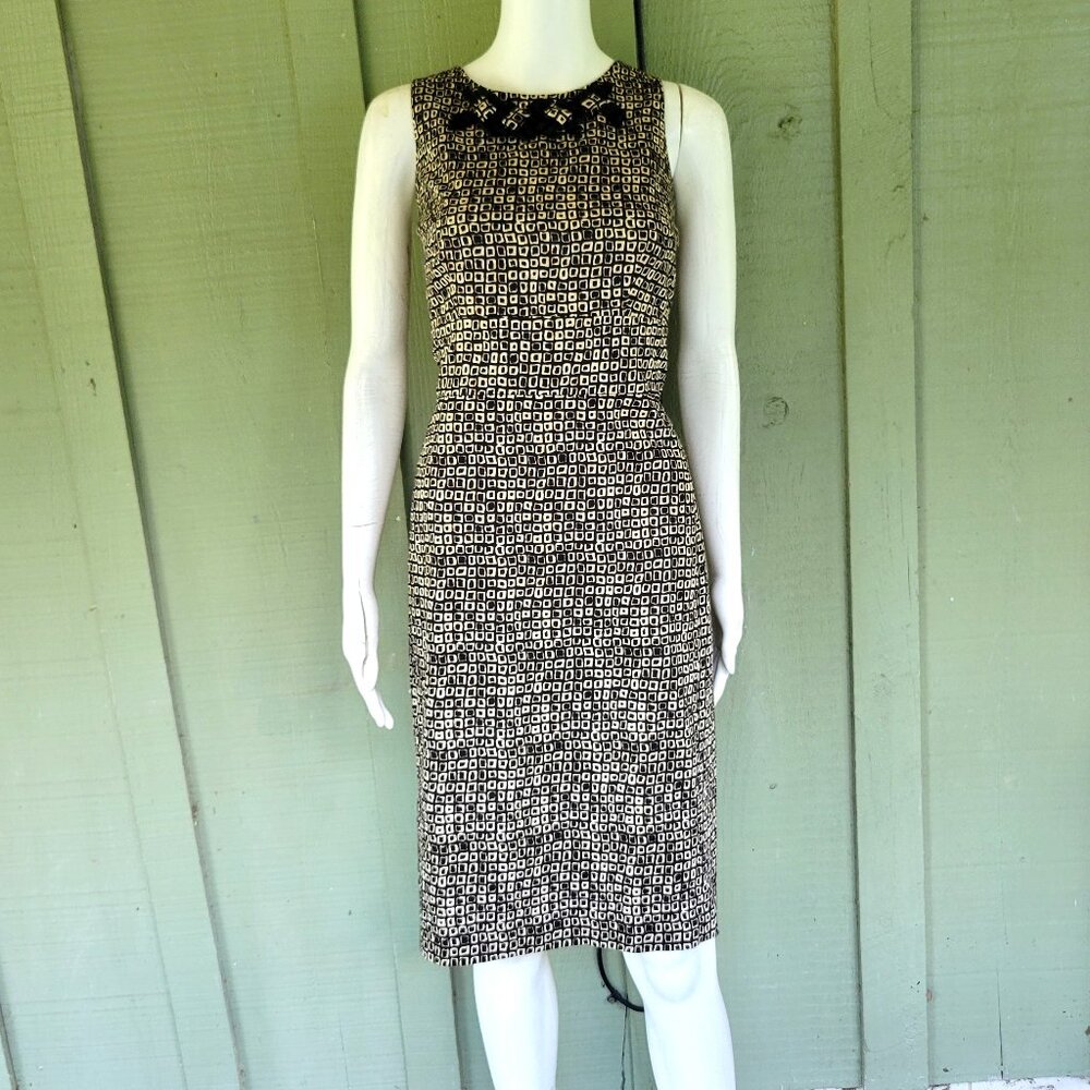 JONES NEW YORK Black Gold Sheath Dress 8